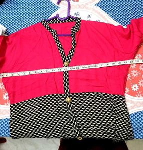 Pink Black Printed Long Kurta 3/4 Sleeve