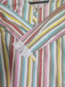 Vibrant Striped Kurta Set with Lace Detail