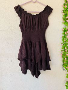 Brown Ruffled Mini Dress