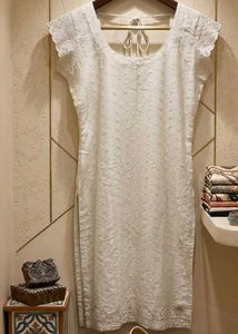 Elegant White Chikankari Kurta set with pocket