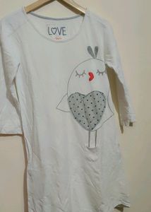 White Full Sleeves Cotton T-shirt For 32 Bust