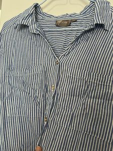 Gia Westside- Blue and White Striped Button-Up Top