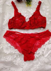 Stunning Red Lace Bra & Panty Set