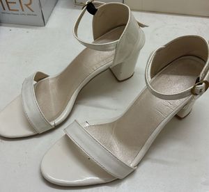 White Ankle Strap Block Heels - wore only twice