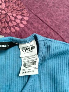 Blue Ribbed V-Neck Top