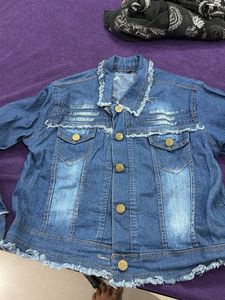 Denim Jacket with Frayed Edges