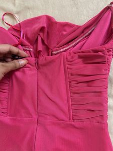 Hot Pink Ruched Off Shoulder Dress