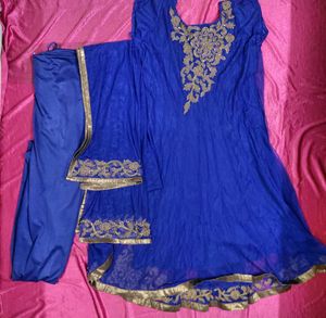 Royal Blue Anarkali Suit with Gold Embroidery