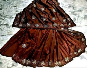 Brown pure crape silk saree