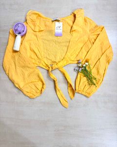 Sunny Yellow Tie-Front Crop Top
