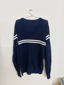 Men's Blue Striped V-Neck Sweater
