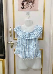 Blue Striped Off-Shoulder Top