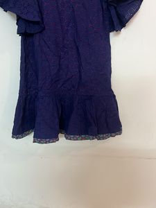 Girls Navy Blue Embroidered Gown