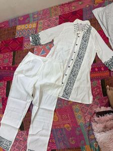 White Embroidered Pant Suit