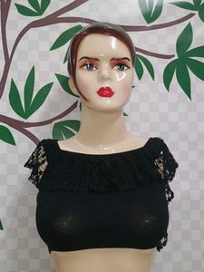 (539)Black Lace Bardot Top
