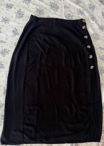 Black Wrap Midi Skirt with Button Detail | Elegant