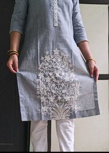 Beautifully Embroidered Grey Kurta Set