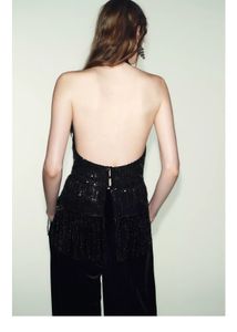 Zara Party wear sequin Black Halter Top with Fring