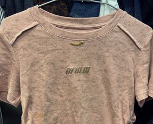 Pink Embroidered Cropped T-Shirt