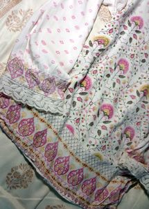 white &amp; pink floral printed lace kurti
