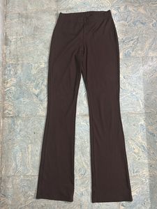 Brown Ribbed Flare Leggings - High waisted