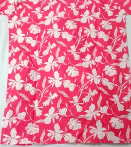 Pink Floral short Kurta with White Embroidery