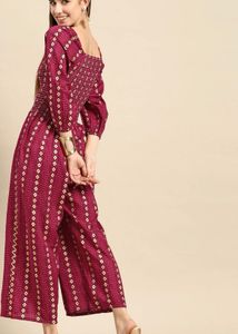 Stylish Burgundy Printed Jumpsuit