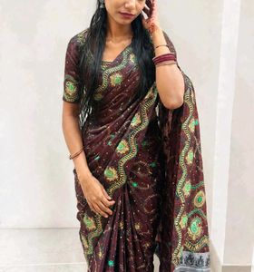 Beautiful Maroon Embroidered Saree