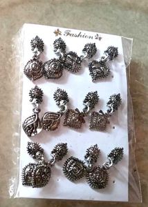 Oxidised Alloy Silver Plating Earring Pair Of 12