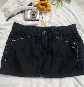 Sparkly Black Denim Mini Skirt