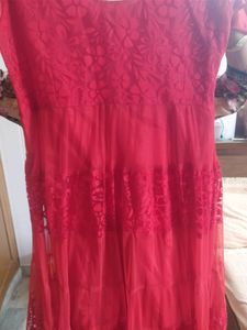 Tomato Red Net Anarkali Party Wear Gorgeous Suit (With Bottom+ Duppta)