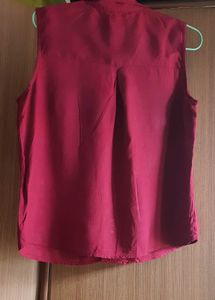 Red Sleeveless Button-Down Top