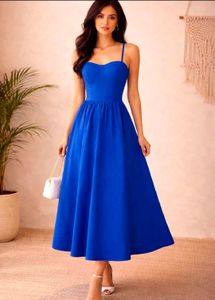 Vibrant Blue Fit &amp; Flare Midi Dress