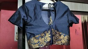 Elegant Royal Blue Saree with Gold Embellishments