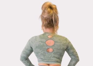 Green Camouflage Long Sleeve Cropped Top