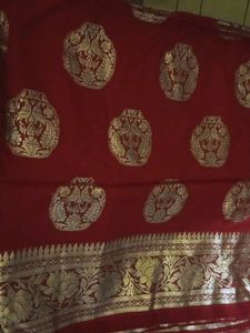 Red Saree With green Brand New Blouse