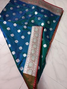 Peacock Blue Dual Tone Banarasi Saree