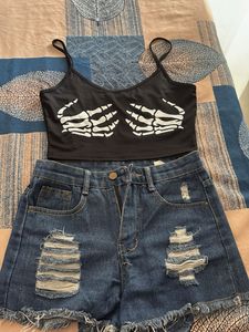 Skeleton Hand Crop Top & Shorts
