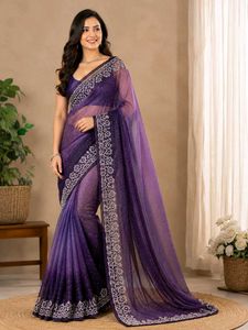 Stunning Ombre Purple Embellished Saree