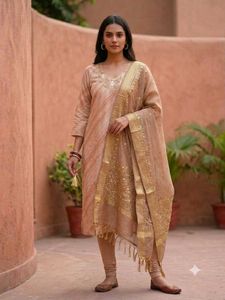 Graceful Striped Kurta with Embellished Neckline