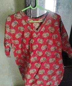 Red Elephant Print Kurta