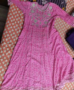 Pink Printed Anarkali Kurta Set