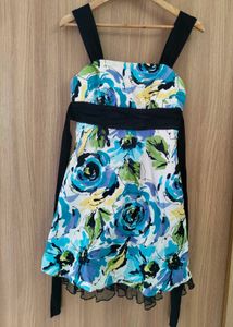 Floral Print Mini Dress with Black Accents