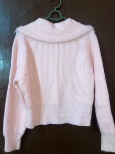 Cute Pink Cardigan w/ Faux Fur Collar