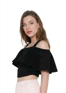 Chic Black Cold Shoulder Ruffle Top