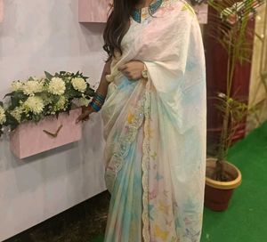 Elegant White Floral Saree