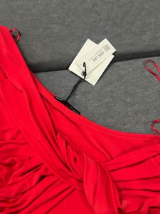 Red One-Shoulder Ruched Top
