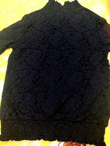 Black Lace Mock Neck Top