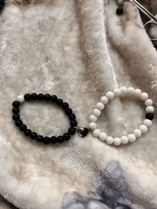 Magnetic matte black and white Couple Bracelets