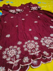 Maroon Embroidered Kurta with patiyala salwar